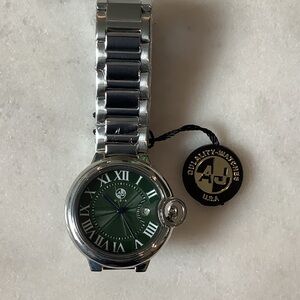 A&J “Quality Watches USA” Silver and Green Watch, Brand New